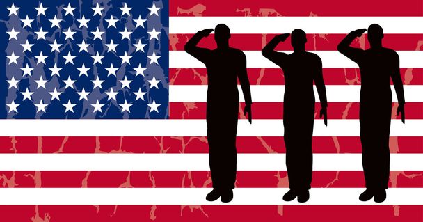 Silhouette of an army soldier saluting - Vector, Image