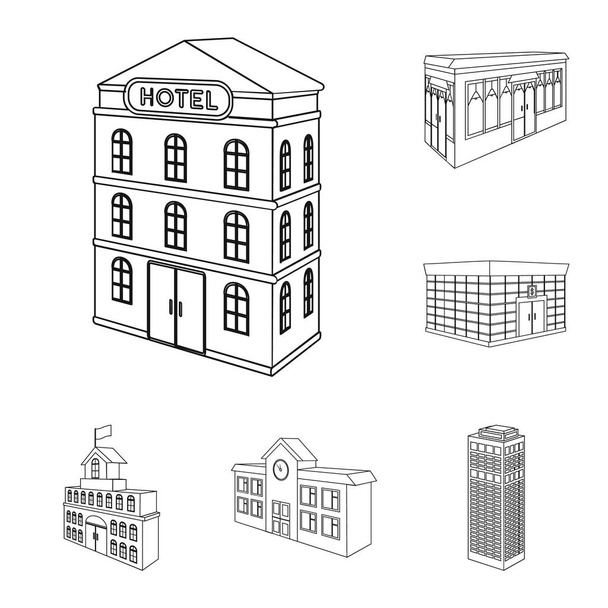 Edificio y arquitectura esbozan iconos en la colección de conjuntos para el diseño.El edificio y la vivienda vector isométrico símbolo stock web ilustración
. - Vector, imagen