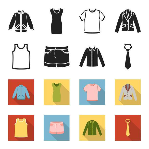 Shirt with long sleeves, shorts, T-shirt, tie.Clothing set collection icons in black,flet style vector symbol stock illustration web. - Vecteur, image