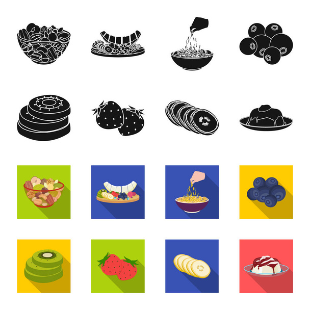 Gyümölcsök és más élelmiszerek. Élelmiszer készlet gyűjtemény ikonok-ban fekete, flet stílusú vektor stock illusztráció web szimbólum. - Vektor, kép