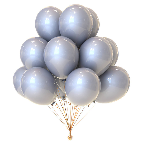 party balloon bunch white.  helium balloons birthday decoration festive glossy. holiday, anniversary celebrate greeting card. 3d rendering illustration - Φωτογραφία, εικόνα