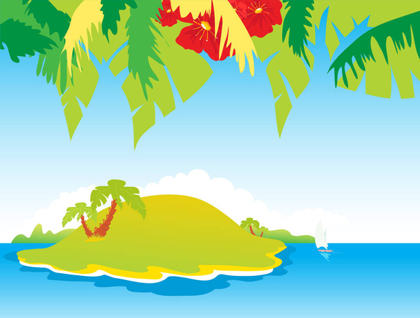 Тропический пейзаж - векторная иллюстрация
 - Вектор,изображение