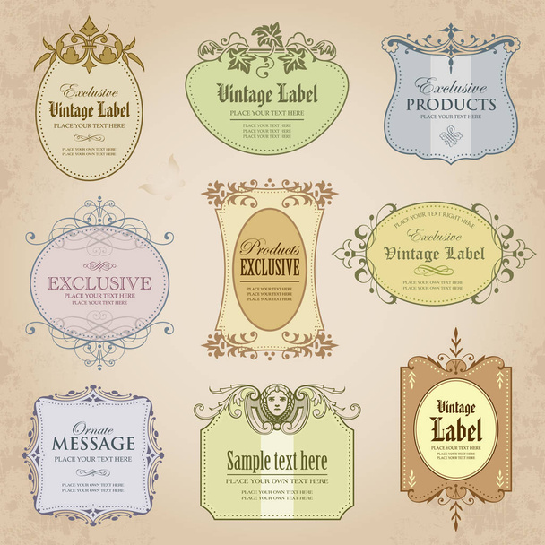 Collection of vintage labels in color - vector design - Vector, Image