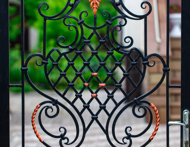 Portas de ferro forjado, forjamento ornamental, elementos forjados close-up. - Foto, Imagem
