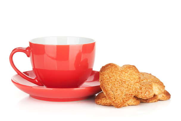 Red coffee cup and heart shaped cookies - Photo, Image