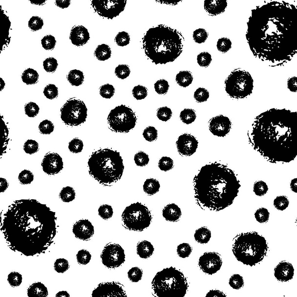 Vector seamless pattern with brush circle and round. Black color on white background. Hand painted grange texture. Ink geometric elements. Fashion modern style. Endless fabric print. Swirl - Vector, Imagen