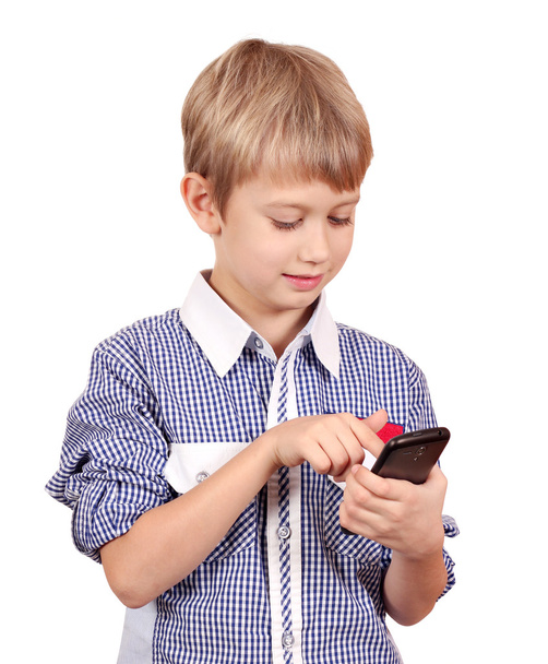 boy play with smart phone - Фото, изображение