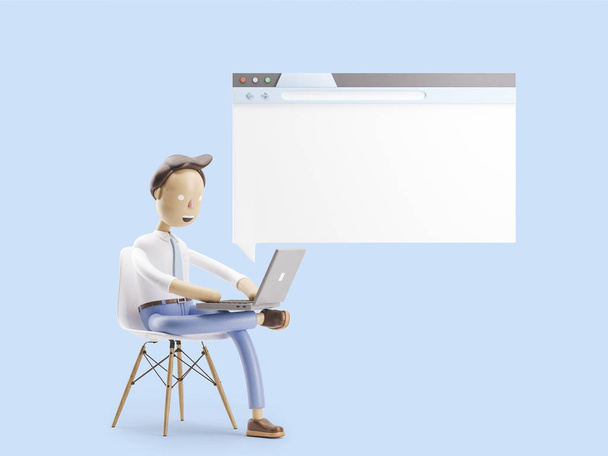 3d illustration. Businessman is sitting in the Internet browser - Photo, Image