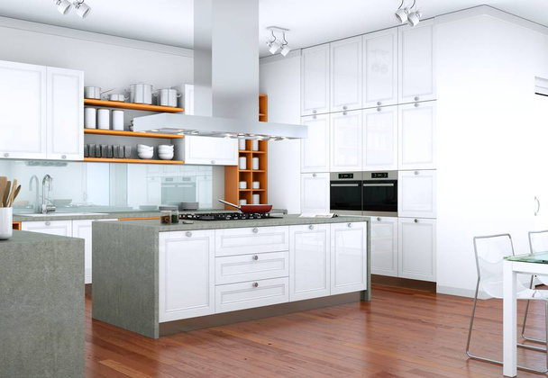 Белая современная кухня в квартире с красивым дизайном
 - Фото, изображение