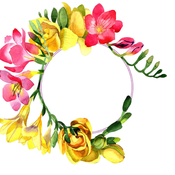 Colorful freesia. Floral botanical flower. Frame border ornament square. - Foto, Imagem
