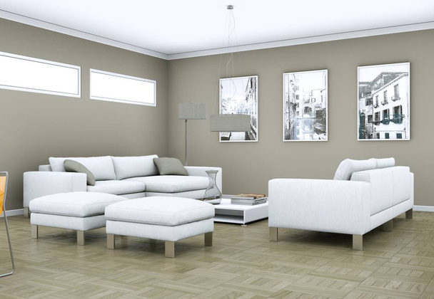 Salon moderne lumineux design intérieur avec canapés
 - Photo, image