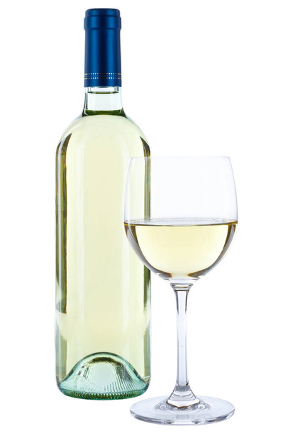 Wine bottle glass white alcohol isolated on a white background - Photo, image