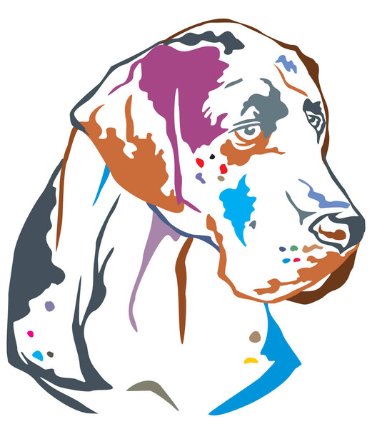Kleurrijke decoratieve portret in profiel van hond Great Dane, vectorillustratie in verschillende kleuren geïsoleerd op witte achtergrond - Vector, afbeelding