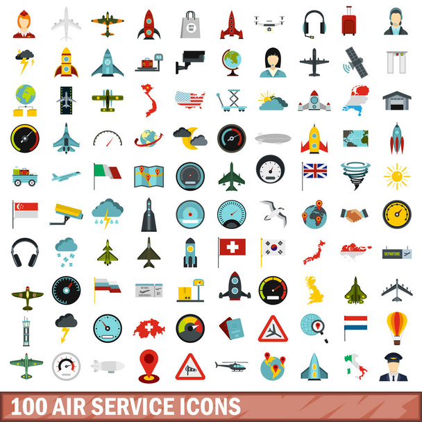 Set di 100 icone del servizio aereo, in stile piatto
 - Vettoriali, immagini