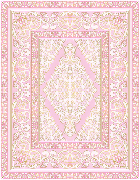 Modelo rosa para tapete, têxtil. Padrão floral oriental com moldura
. - Vetor, Imagem