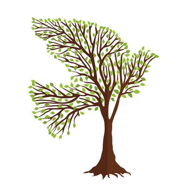 Tree with green dove bird shape in branches. Nature help concept, environment or earth care support. EPS10 vector. - Vektor, obrázek