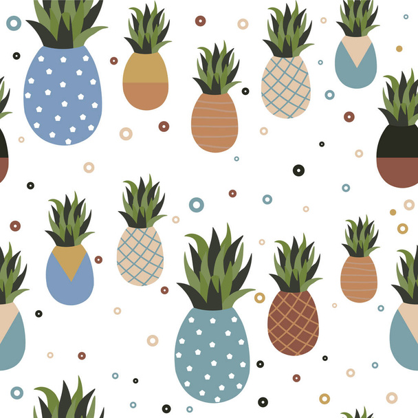 Pineapple seamless pattern illustration, vintage style fruit background. Retro geometric shape decoration for summer. EPS10 vector. - Vektor, Bild