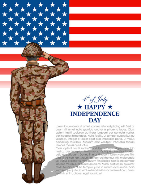 Saluto del soldato sullo sfondo del 4 luglio per il giorno della felice indipendenza americana
 - Vettoriali, immagini