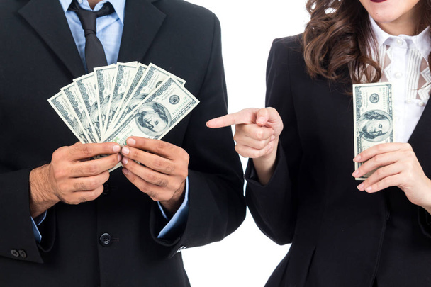 Businessman holding Dollars isolated on white background - Фото, изображение
