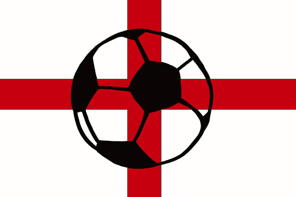 サッカー ボールとイギリス国旗描かれたシンプルなイラスト、フラグにはサッカー ボールの手します。サッカーのワールド カップ、fifa ワールド カップ選手権サッカー。スケッチや落書きスタイルで描画します。スポーツ大会 - 写真・画像
