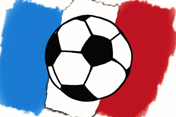 Pallone da calcio e bandiera francese disegnato a mano semplice illustrazione, pallone da calcio sulla bandiera. Mondiali di calcio, Fifa Championship Soccer. Schizzo o disegno in stile scarabocchi. Torneo sportivo
 - Foto, immagini