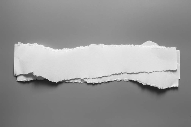 white torn paper on gray background. collection paper rip - Foto, afbeelding