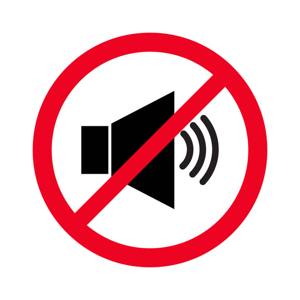 Forbidden sign with loudspeaker glyph vector flat icon. Indicating signal to noise ban. Speaker with prohibition sign. Silence, mute. illustration - Vector, Image