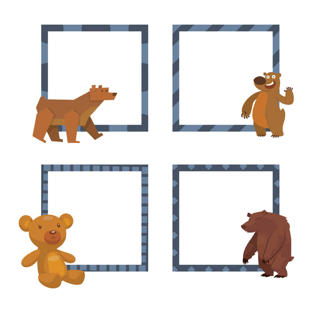 Bear animal vector frames mammal teddy grizzly funny happy cartoon predator cute character illustration. - Vector, Image
