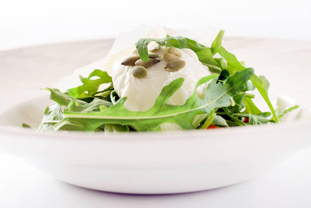 fresh salad with arugula, close up - Fotó, kép