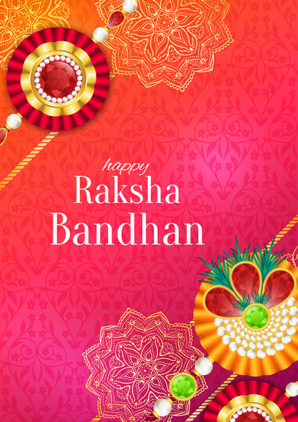 Raksha Bandhan διάνυσμα φόντο. Rakshabandhan ευχετήρια κάρτα με rakhi (ένα φυλαχτό ή φυλακτό). Hindu Φεστιβάλ να συμβολίσει αγάπης μεταξύ ενός αδελφού και αδελφής. - Διάνυσμα, εικόνα