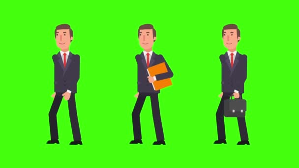 Businessman walking holding folder and suitcase. Alpha channel. Motion graphics. Animation video. - Footage, Video