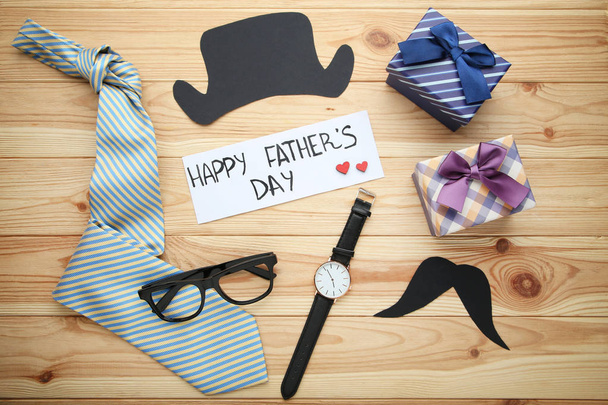 Colorful background with inscription Fathers Day and decorations on concrete backdrop - Foto, Imagem