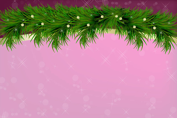 Background with vector christmas tree branches and space for text. Realistic fir-tree border, frame on sparkling background for christmas cards, banners, flyers, party posters. - Vector, Image