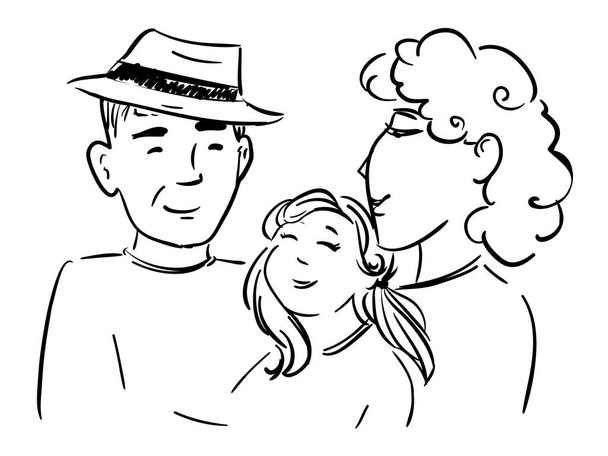 Doodle aile birlikte - Baba, anne ve kızı - Vektör, Görsel