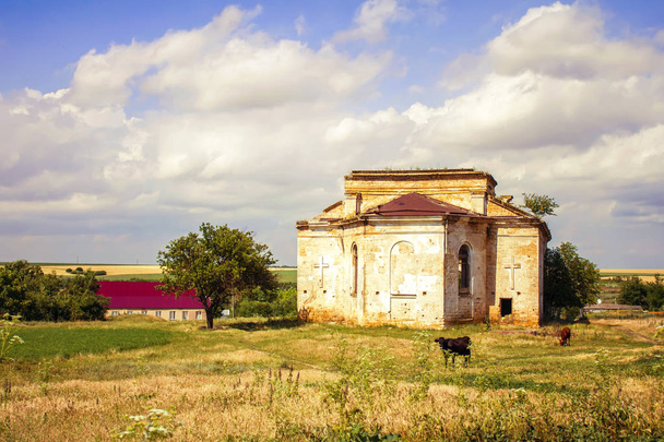 ερείπια της γερμανικής kirkh στο χωριό Kamenka, περιοχή της Οδησσού, Ουκρανία - Φωτογραφία, εικόνα