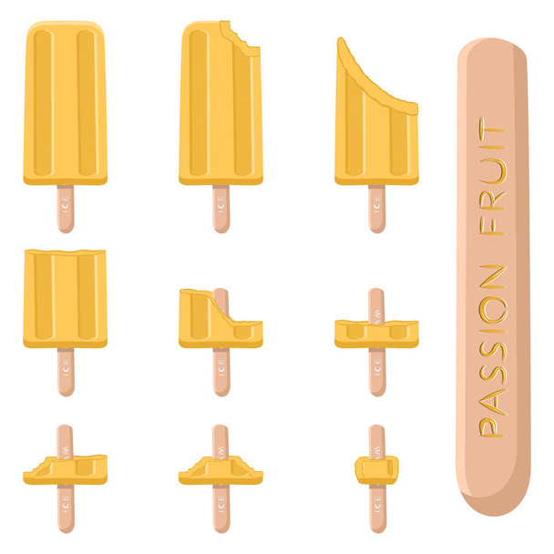 Vektorové ilustrace logo pro přirozené mučenka zmrzliny na tyčce. Ice Cream vzorec skládající se z sladké studené icecream, nastavte chutné zmrazené dezert. Čerstvé ovoce zmrzliny mučenkový na hole. - Vektor, obrázek