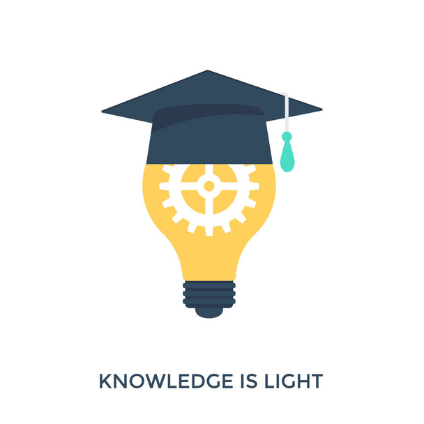 Un icono de la tapa de mortero en la bombilla iluminada que representa que el conocimiento es la luz
.  - Vector, imagen