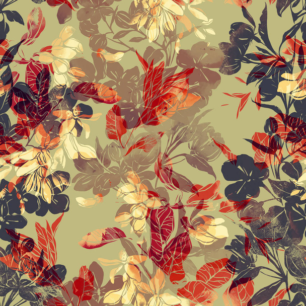 cartão romântico com padrão oriental sem costura de impressões de flores brilhantes
  - Foto, Imagem