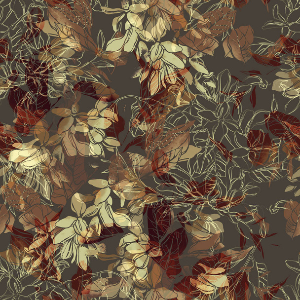 винтажный бесшовный рисунок с отпечатками цветов и листьев акации
  - Фото, изображение