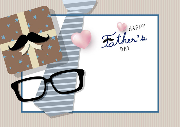 Happy father's day concept design of gift box with mustache and necktie vector illustration - Vector, Image