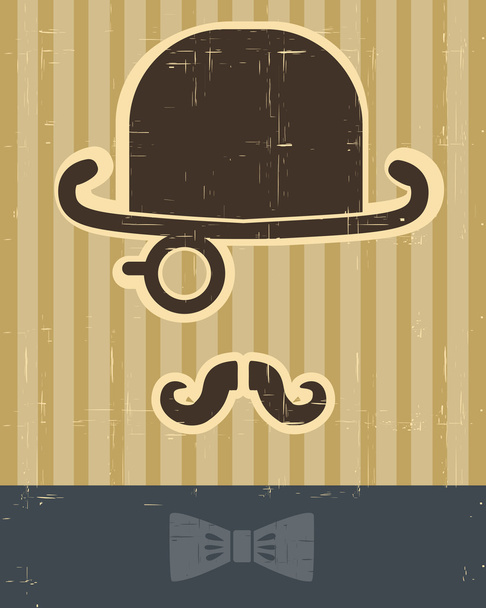 gentlement with mustache and hat on vintage card background. - Vetor, Imagem