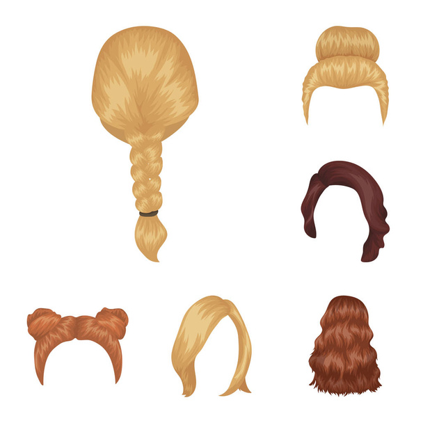 Female hairstyle cartoon icons in set collection for design. Stylish haircut vector symbol stock web illustration. - Vector, Image