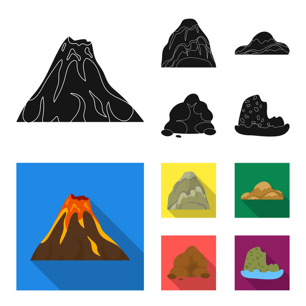 Boulders, a rounded mountain, rocks in the sea. Different mountains set collection icons in black, flat style vector symbol stock illustration web. - Wektor, obraz