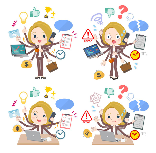 A set of women who perform multitasking in the office - Vector, afbeelding