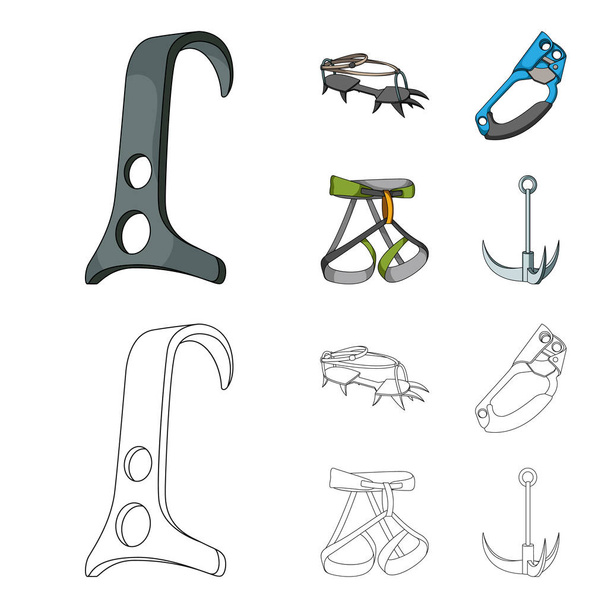 Hook, mountaineer harness, insurance and other equipment.Mountaineering set collection icons in cartoon,outline style vector symbol stock illustration web. - Διάνυσμα, εικόνα