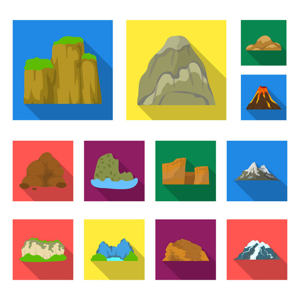 Different mountains flat icons in set collection for design.Mountains and landscape vector symbol stock web illustration. - Vektor, Bild