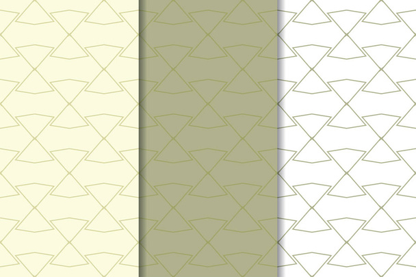 Oliwkowa zieleń i biel-geometryczne ornamenty. Zestaw pionowy bezspoinowo desenie dla sieci web, tkaniny i Tapety - Wektor, obraz