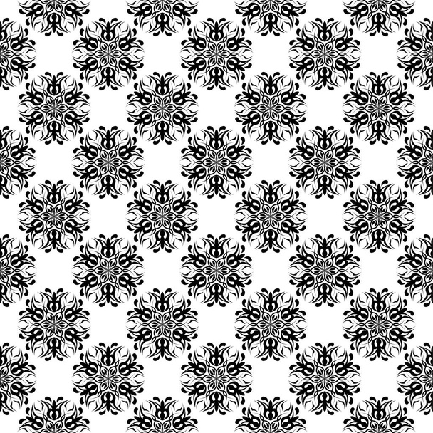 Black floral ornament on white background. Seamless pattern for textile and wallpapers - Vektor, kép
