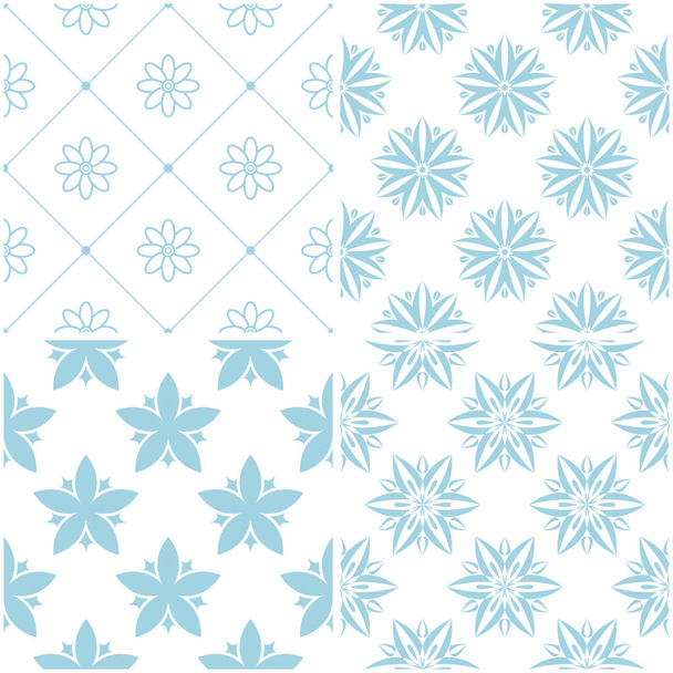 Floral patterns. Set of light blue elements on white. Seamless backgrounds. Vector illustration - Vettoriali, immagini