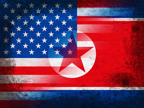 Stati Uniti e Corea del Nord Bandiera 3d Illustrazione. Mostra minaccia o pace e colloqui tra Pyongyang e Usa
 - Foto, immagini